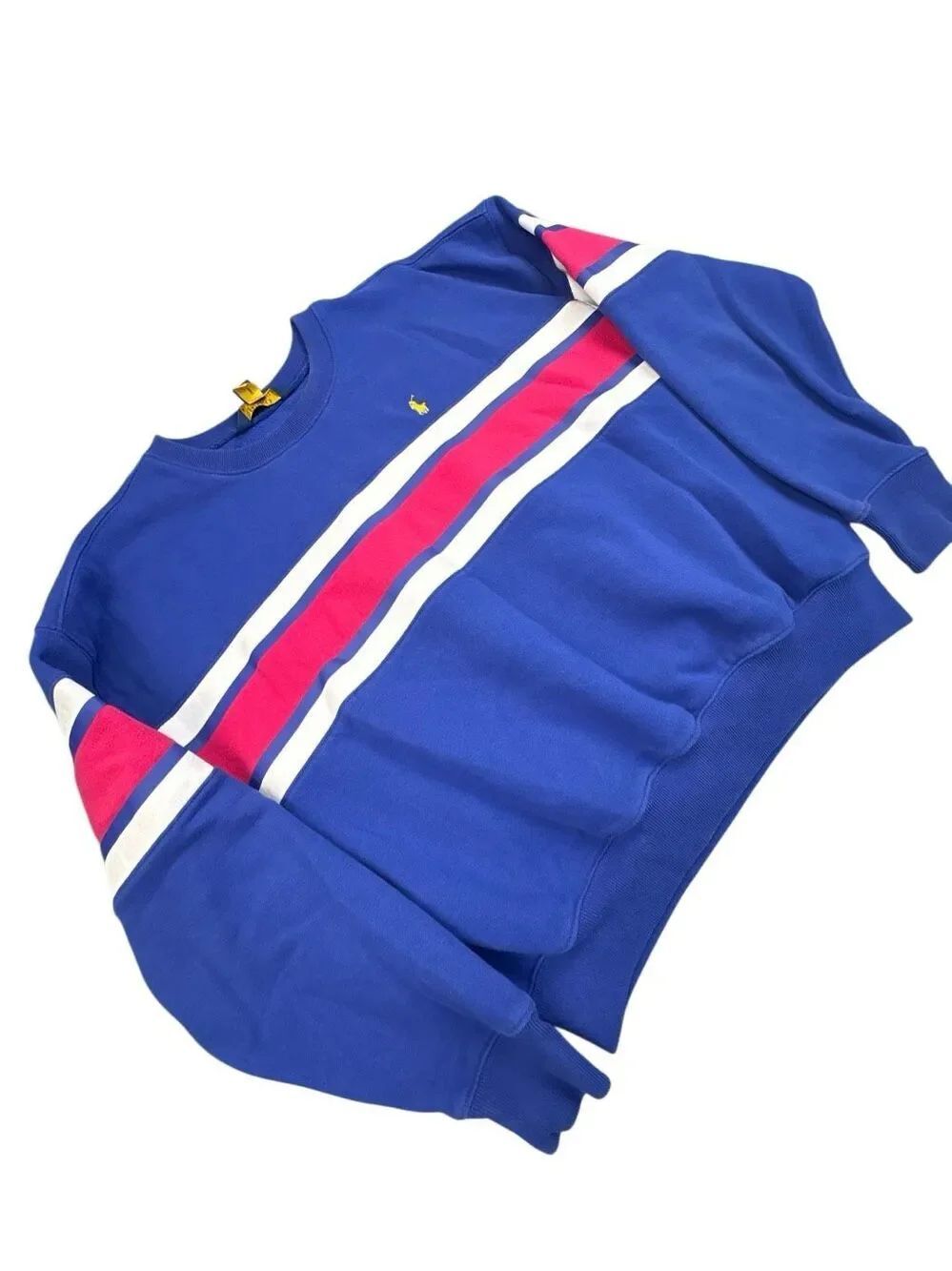 Polo Ralph Lauren Blue Striped Crewneck Sweatshirt youth XL 16 Fits Adult Small